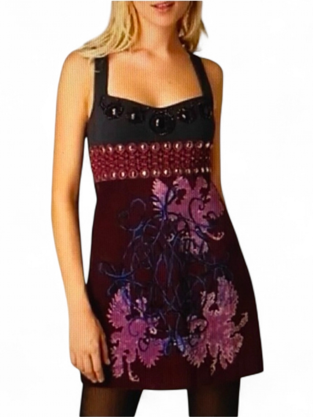 FREE PEOPLE Dreaming In Paradise Purple Beaded Velvet 70s Mini Dress - Size 2